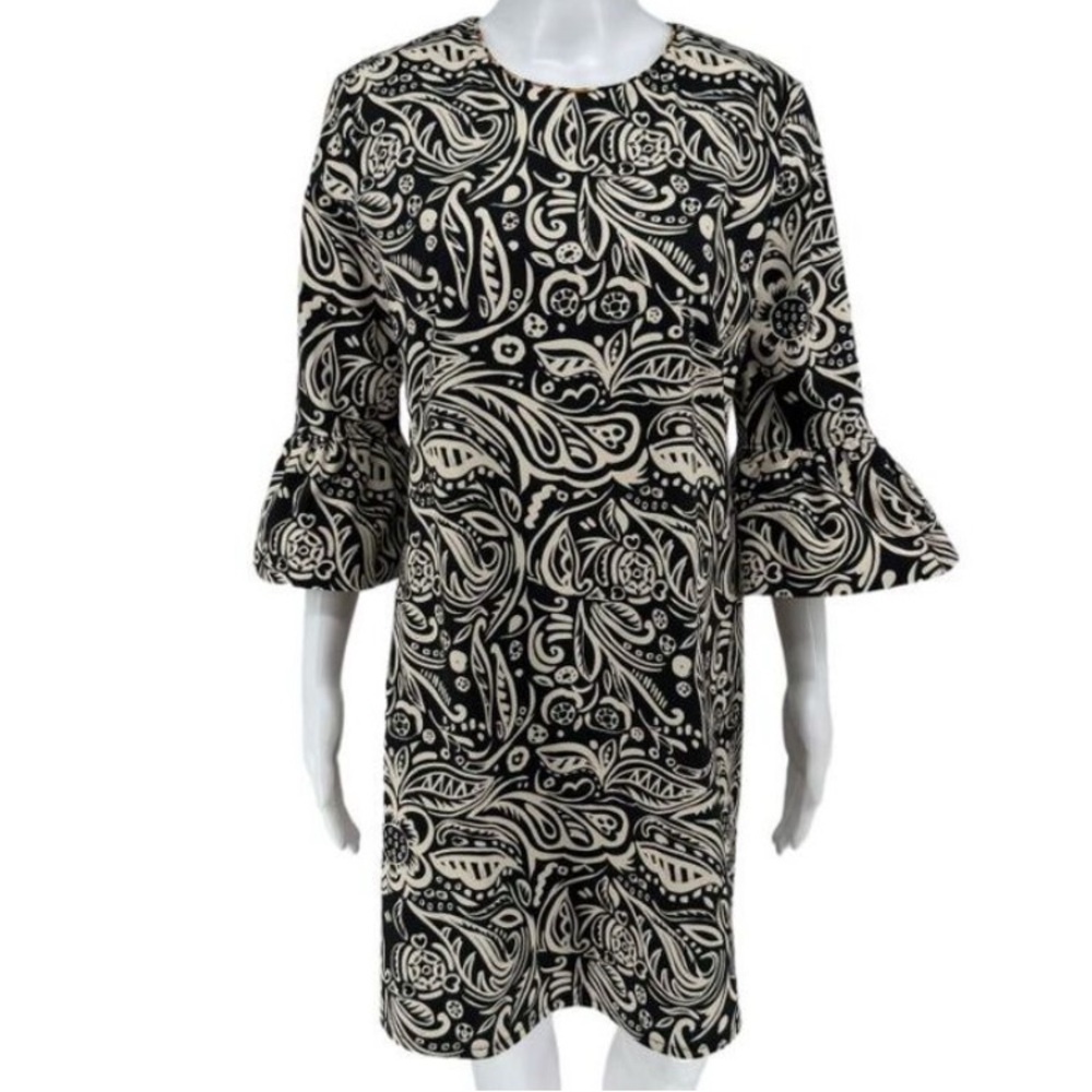 LA DoubleJ Black and Cream Floral Midi Dress
